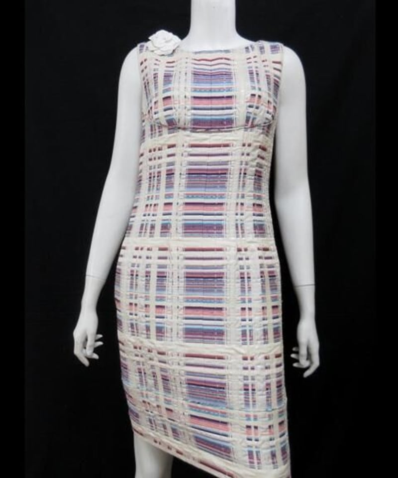 CHANEL 09C ラメチェック ツイードワンピース ココマーク マルチカラー