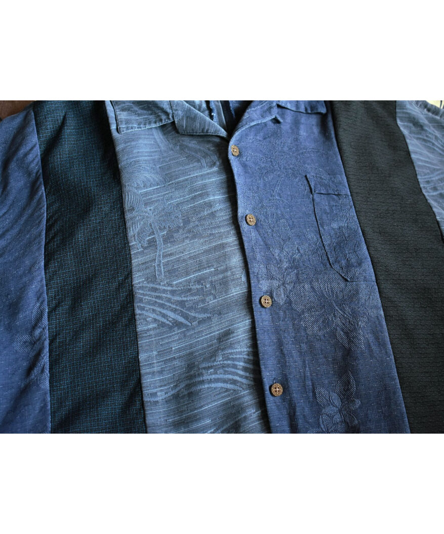 nowos シルクシャツ Rinceaux 再構築リメイク 開襟シルクシャツ (ONE SIZE) BLUE NAVY