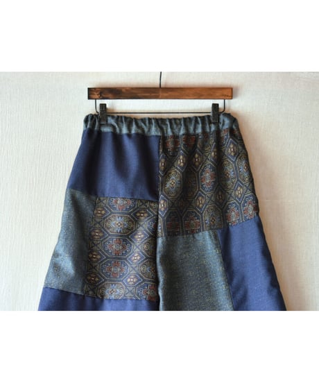 Rinceaux 正絹 パッチワークイージーパンツ ＃1 (ONE SIZE) NAVY BLUE