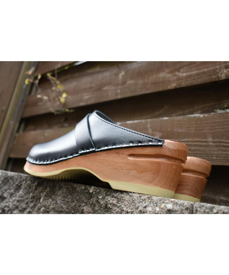TROENTORP Da Vinci Clog レザー サボ クロッグ 木底 BLACK |