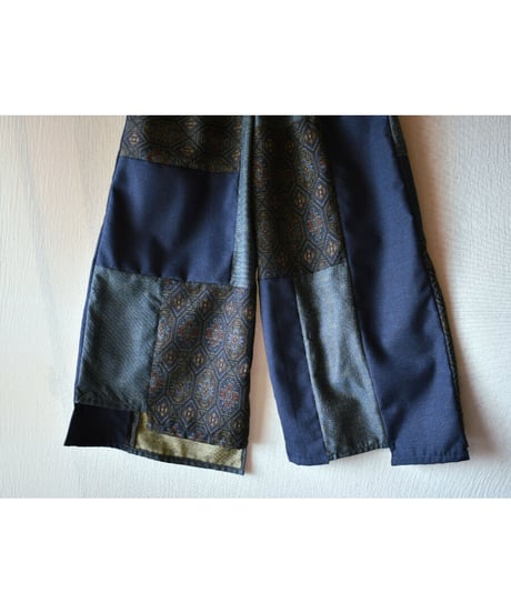 Rinceaux 正絹 パッチワークイージーパンツ ＃1 (ONE SIZE) NAVY BLUE
