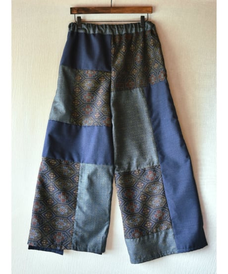 Rinceaux 正絹 パッチワークイージーパンツ ＃1 (ONE SIZE) NAVY BLUE