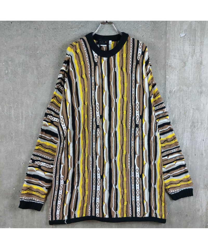 used 】coogi 3Dニット マルチカラー 立体 編込み ビッグサイズ 
