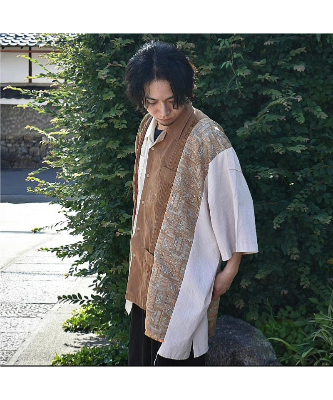 Rinceaux 再構築リメイク 半袖シャツ (ONE SIZE) BROWN BEIGE #