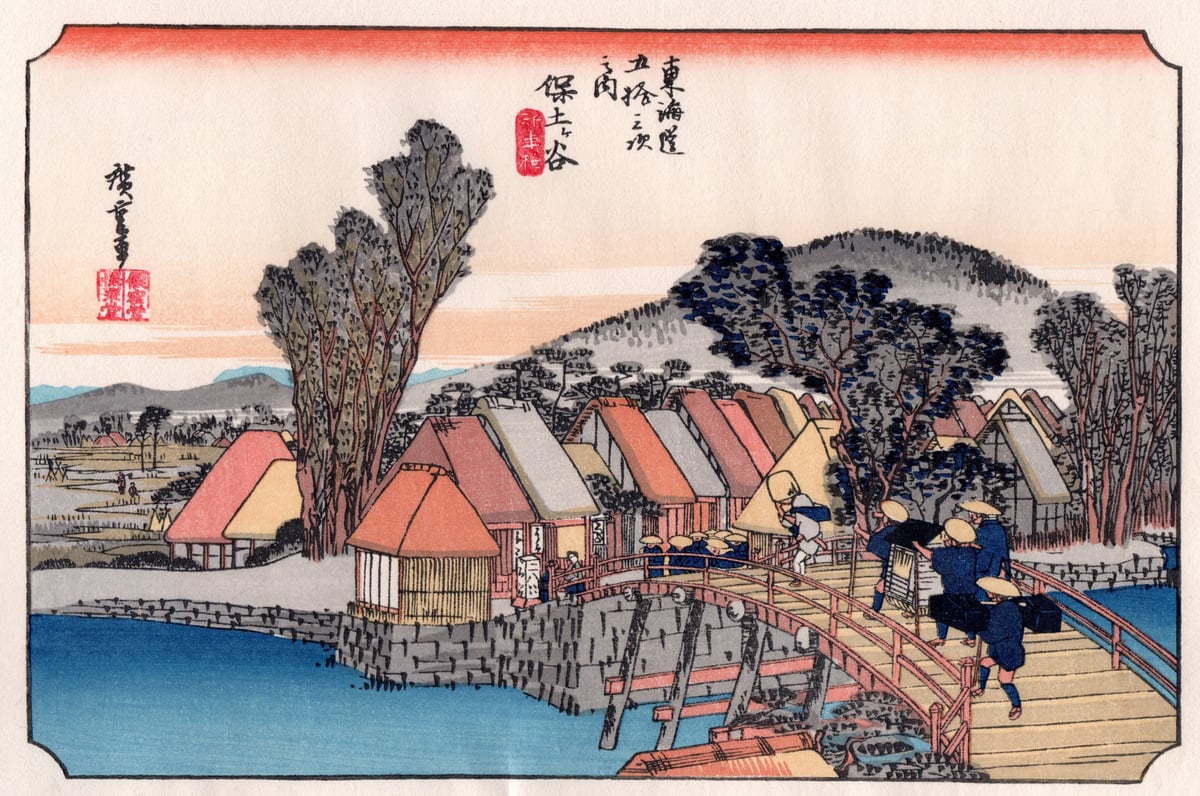 美品 歌川広重「大錦東海道五十三次駅続画」手摺木版画 保永堂版 全55 
