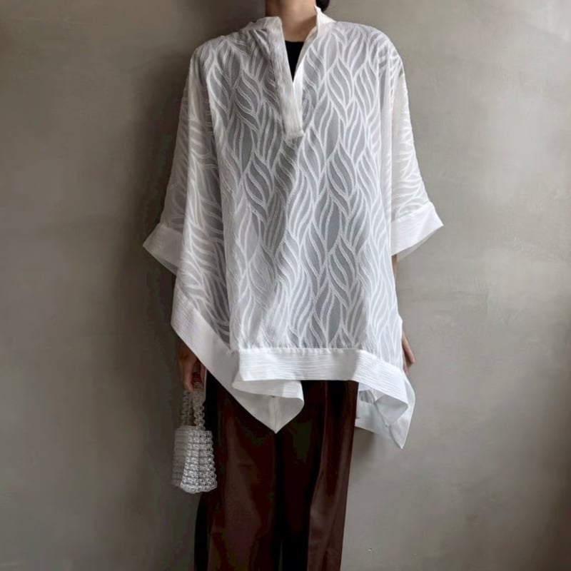 ポンチョ　テラコッタ　AGNONA M Lサイズ　ゆとり Sheer Jacquard Poncho 【ハモミシノオトナフク】 | hamomisi