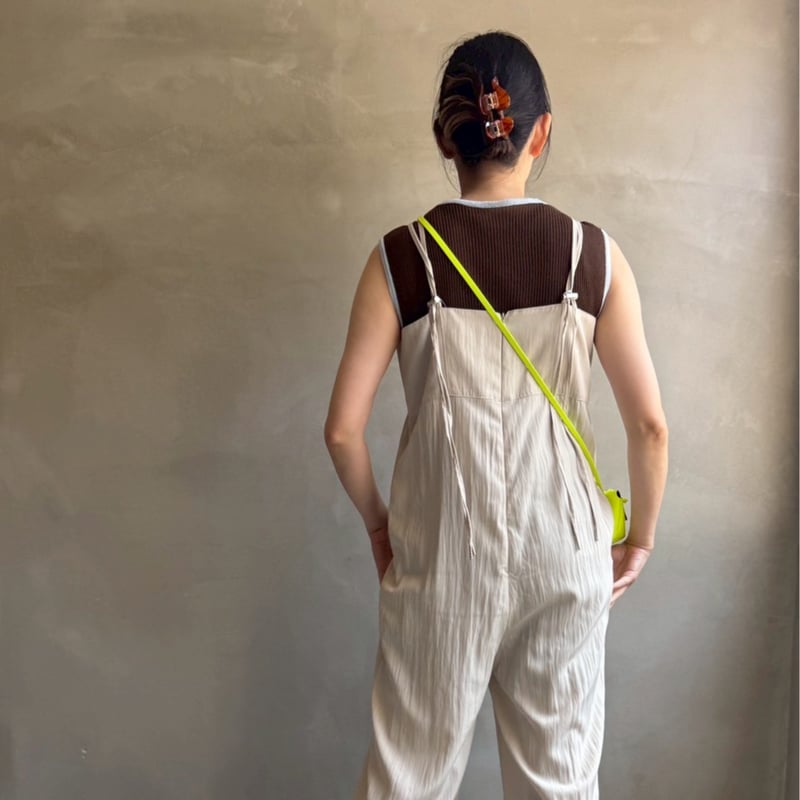 Linen-like bustier-style salopette【ハモミシノオトナフク】