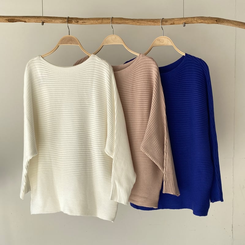 Boat neck dolman rib knit 【ハモミシノオトナフク】 | hamomisi