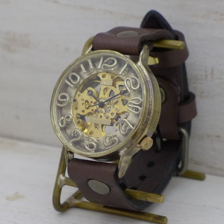 手巻き 真鍮42mm GD.BR（BHW082）機械式 アンティーク調 ハンドメイド腕時計 オリジナル時計 メンズ
