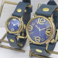 アンティーク調 ペアウォッチ J.S.B.2 & Lady on Time-B ブルー文字盤ペア（JUM38B＆305B） ハンドメイド腕時計 手作り時計 メンズ レディース