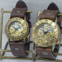 アンティーク調 ペアウォッチ 機械式 手巻きBrass(真鍮)36mm＆手巻きBrass(真鍮)32mm（BHW058B2＆BHW014） ハンドメイド腕時計 手作り時計 メンズ レディース