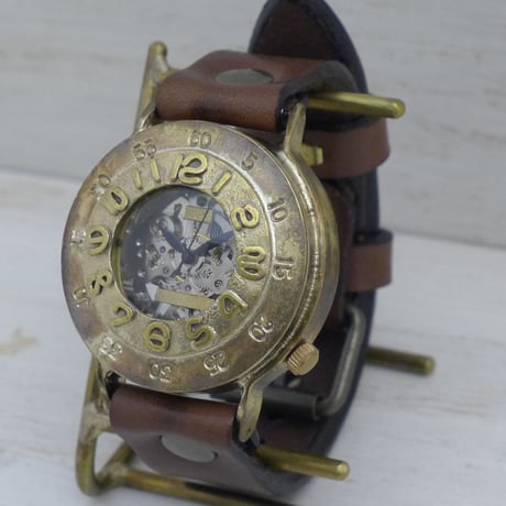 アンティーク調 ペアウォッチ 機械式 手巻きBrass(真鍮)42mm＆手巻きBrass(真鍮)32mm（BHW061＆BHW014） ハンドメイド腕時計 手作り時計 メンズ レディース