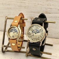 アンティーク調 ペアウォッチ 32mm Brass Sun&Moon&22mm Brass Sun&Moon（358S&M＆362S&M）ハンドメイド腕時計 手作り時計 メンズ レディース