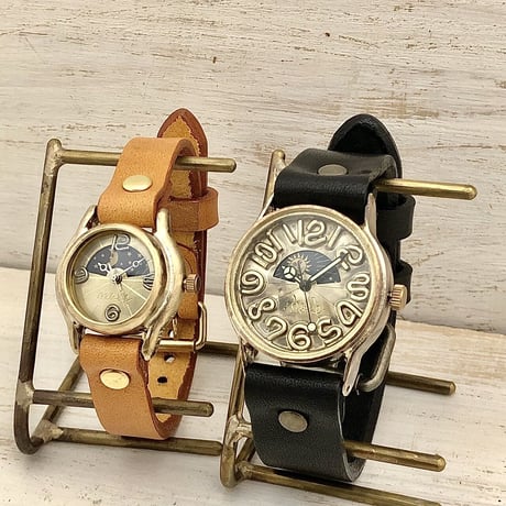 アンティーク調 ペアウォッチ 32mm Brass Sun&Moon&22mm Brass Sun&Moon（358S&M＆362S&M）ハンドメイド腕時計 手作り時計 メンズ レディース
