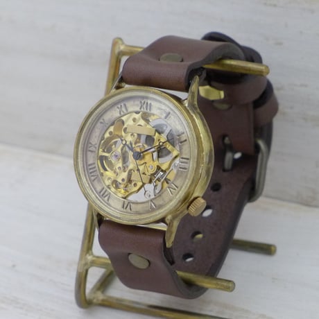 自動巻き ローマ数字インデックス（BAM021）機械式 アンティーク調 ハンドメイド腕時計 オリジナル時計 メンズ
