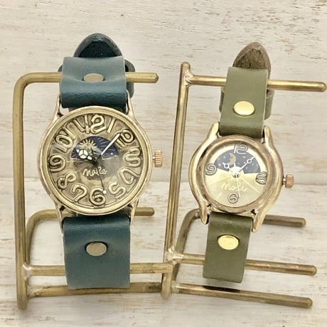 アンティーク調 ペアウォッチ 32mm Brass Sun&Moon&22mm Brass Sun&Moon（358S&M＆362S&M）ハンドメイド腕時計 手作り時計 メンズ レディース