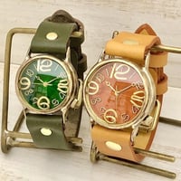 アンティーク調 ペアウォッチ J.S.B.2 カラーダイアル OR.CA＆On Time-B カラーダイアル GR文字盤（JUM38B＆214B） ハンドメイド腕時計 手作り時計 メンズ レディース