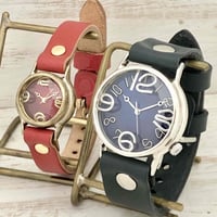 アンティーク調 ペアウォッチJ.S.B.2 カラーダイアル BL文字盤＆Lady on Time-B　RD.BR（JUM38BSV＆305B） ハンドメイド腕時計 手作り時計 メンズ レディース