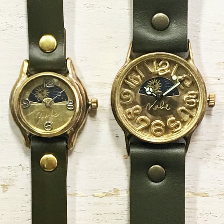 アンティーク調 ペアウォッチ 32mm Brass Sun&Moon&22mm Brass Sun&Moon（358S&M＆362S&M）ハンドメイド腕時計 手作り時計 メンズ レディース