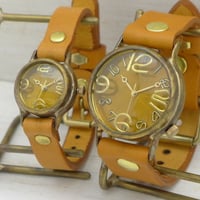 アンティーク調 ペアウォッチ J.S.B.2 & Lady on Time-B イエロー文字盤ペア（JUM38B＆305B） ハンドメイド腕時計 手作り時計 メンズ レディース