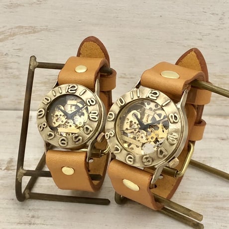 アンティーク調 ペアウォッチ 機械式 手巻きBrass(真鍮)36mm＆手巻きBrass(真鍮)32mm（BHW058B2＆BHW014） ハンドメイド腕時計 手作り時計 メンズ レディース