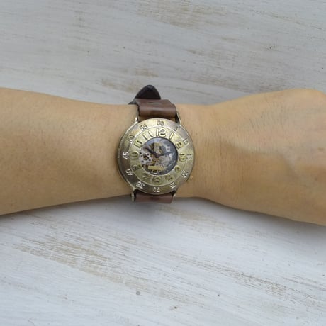 アンティーク調 ペアウォッチ 機械式 手巻きBrass(真鍮)42mm＆手巻きBrass(真鍮)32mm（BHW061＆BHW014） ハンドメイド腕時計 手作り時計 メンズ レディース