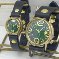 アンティーク調 ペアウォッチ J.S.B.2 & Lady on Time-B グリーン文字盤ペア（JUM38B＆305B） ハンドメイド腕時計 手作り時計 メンズ レディース