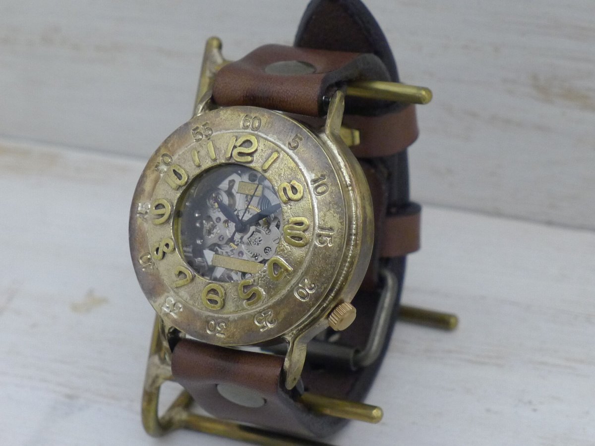 手巻きBrass(真鍮)42mm （BHW061）機械式 アンティーク調 ハンドメイド 