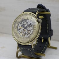 自動巻42mm アラビア SV.BK手縫（BAM043）機械式 アンティーク調 ハンドメイド腕時計 オリジナル時計 メンズ