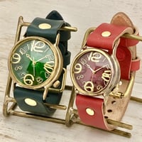 アンティーク調 ペアウォッチ J.S.B.2 カラーダイアル GR.BK＆On Time-B RD.BR（JUM38B＆214B） ハンドメイド腕時計 手作り時計 メンズ レディース