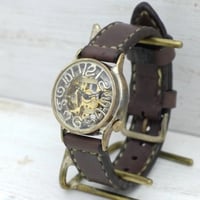 自動巻き Brass32mm 手縫いベルト （BAM032） フローティングインデックス 機械式 アンティーク調 ハンドメイド腕時計 オリジナル時計 メンズ レディース
