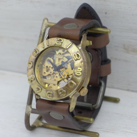アンティーク調 ペアウォッチ 機械式 手巻きBrass(真鍮)36mm＆手巻きBrass(真鍮)32mm（BHW058B2＆BHW014） ハンドメイド腕時計 手作り時計 メンズ レディース