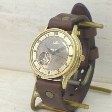 自動巻きオープンハート 36mmBrass(真鍮) アラビア数字 手作り腕時計 [BAM060アラビア] 機械式  アンティーク調 ハンドメイド腕時計 オリジナル時計 メンズ
