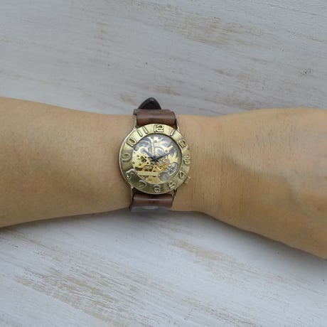 アンティーク調 ペアウォッチ 機械式 手巻きBrass(真鍮)36mm＆手巻きBrass(真鍮)32mm（BHW058B2＆BHW014） ハンドメイド腕時計 手作り時計 メンズ レディース