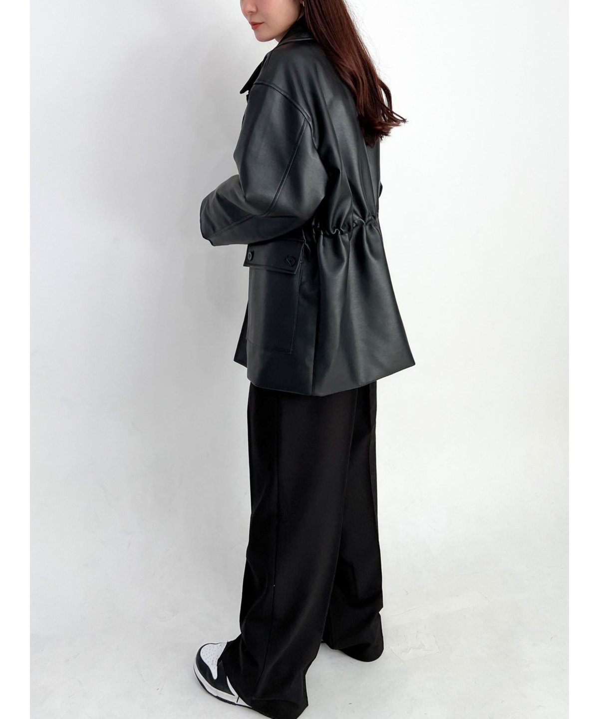 即納｠2way back shirring leather jacket | LAZY AN