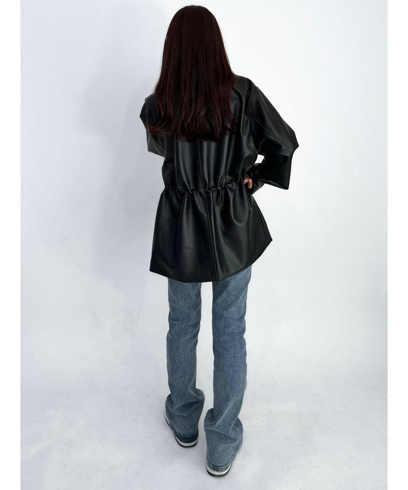 即納｠2way back shirring leather jacket | LAZY AN