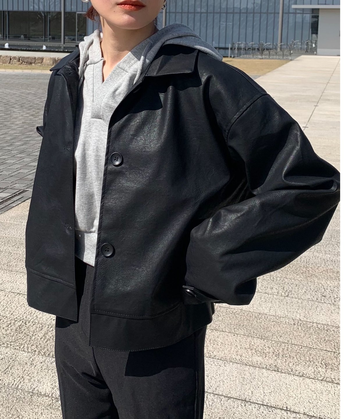 matte leather short jacket | LAZY AND EASY