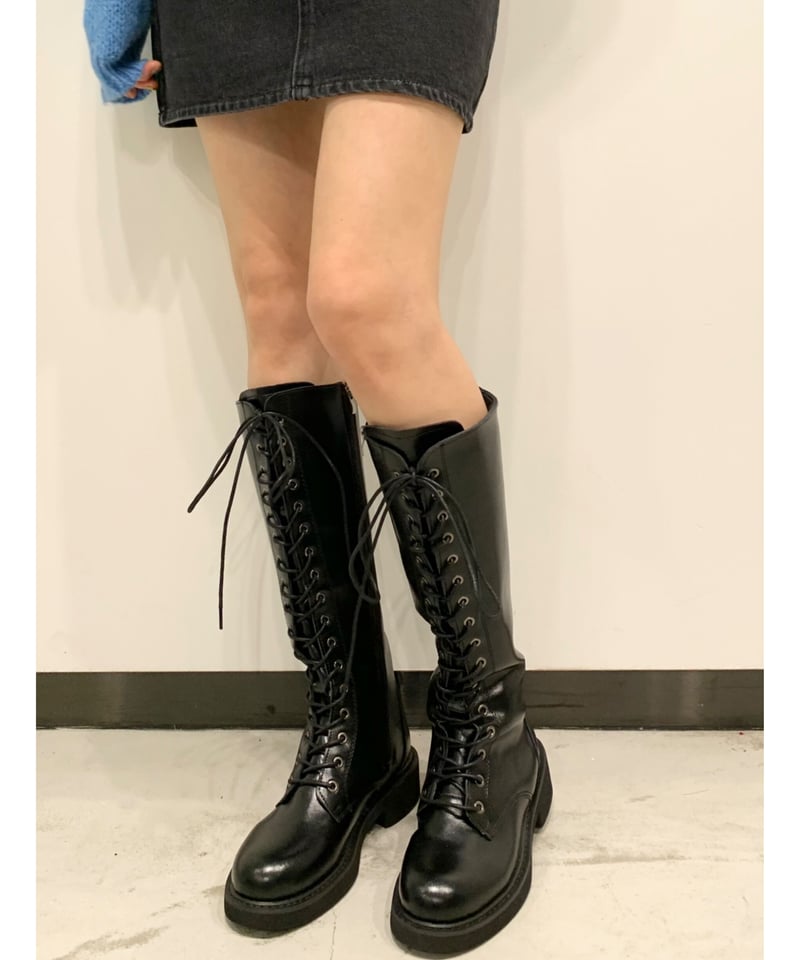 lace-up long boots | LAZY AND EASY