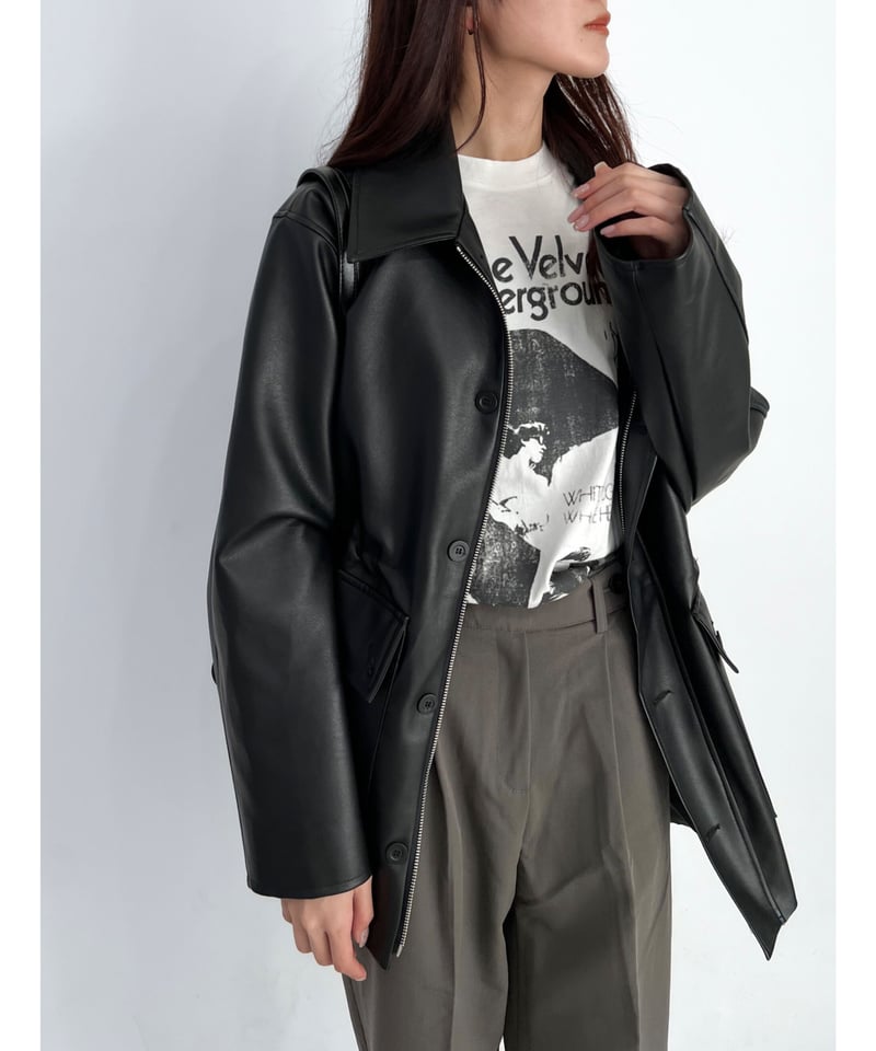 即納｠2way back shirring leather jacket | LAZY AN