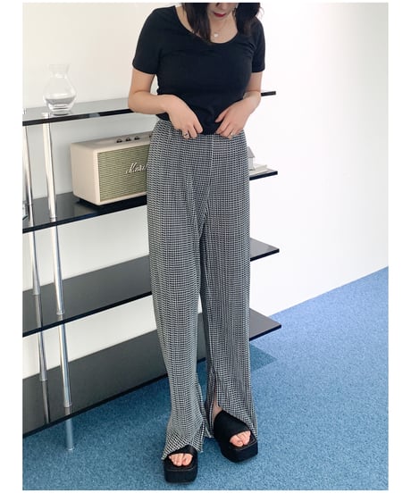 ｟即納｠hound check pleats pants