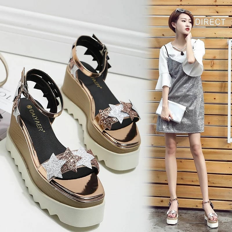 グリッター 星型装飾 ハイヒール グリッター星サンダル ラバーソールサンダル 全2色 | LILIANA