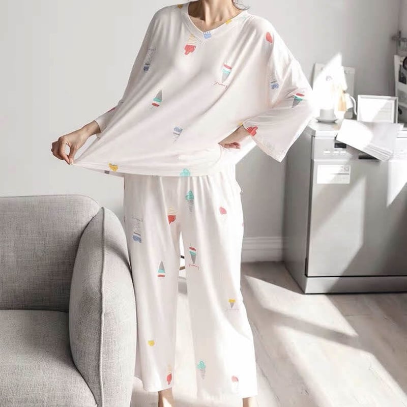 アイスクリーム柄ルームウェア パジャマ ホワイト | LILIANA