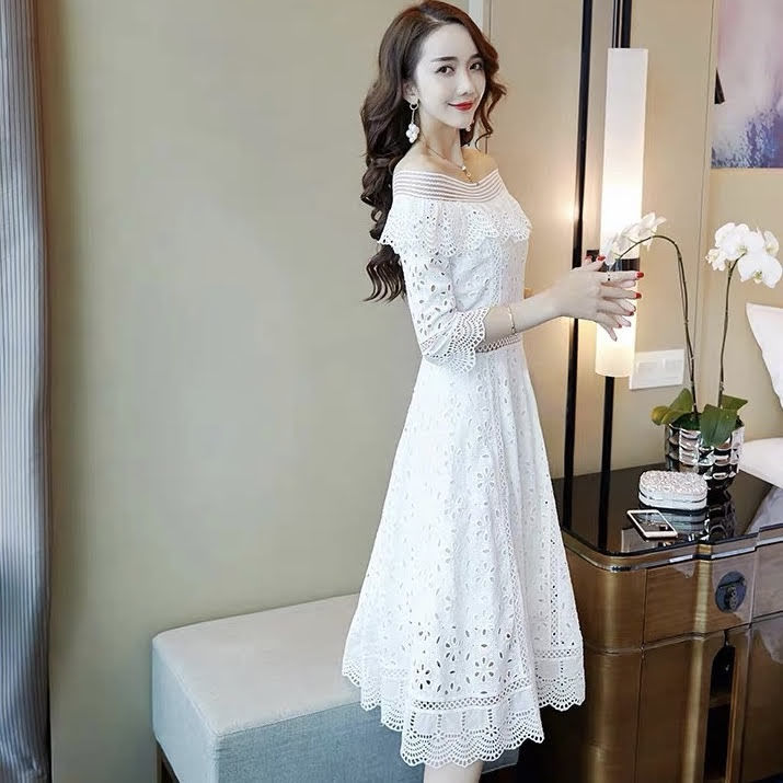 45R 七分袖ワンピース　ドロップショルダー　コットン100 オフホワイト 七分袖ドロップショルダー［生成り］：セントジェームス