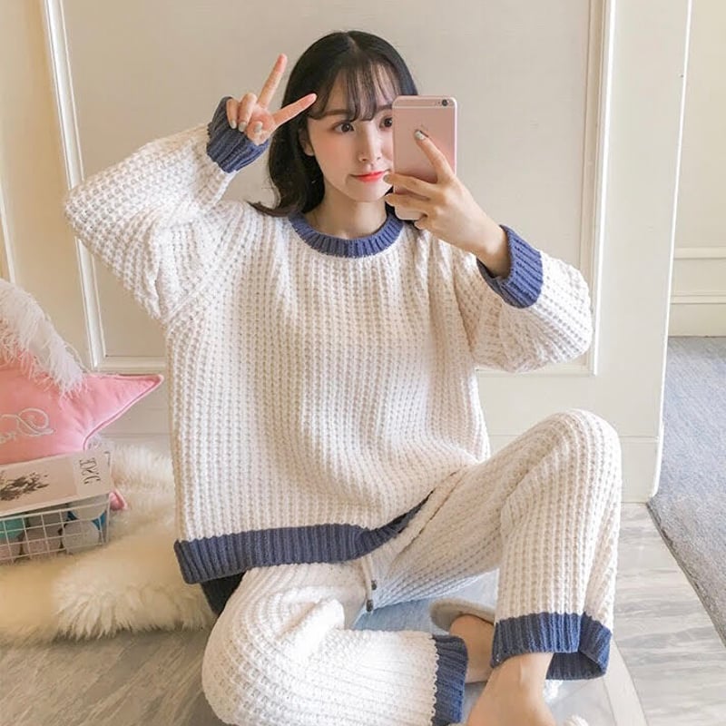 ルームウェア・パジャマ slily ワッフルバイカラールームウェア パジャマ 全3色 | LILIANA