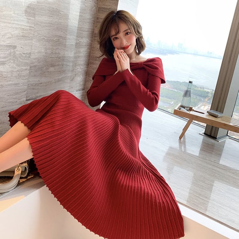 肩ビッグリボンニットワンピース 全2色 | LILIANA