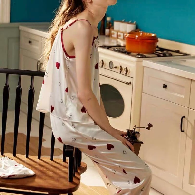 ハートパジャマ7点セット 長袖シャツ＆長ズボン＆キャミソール  