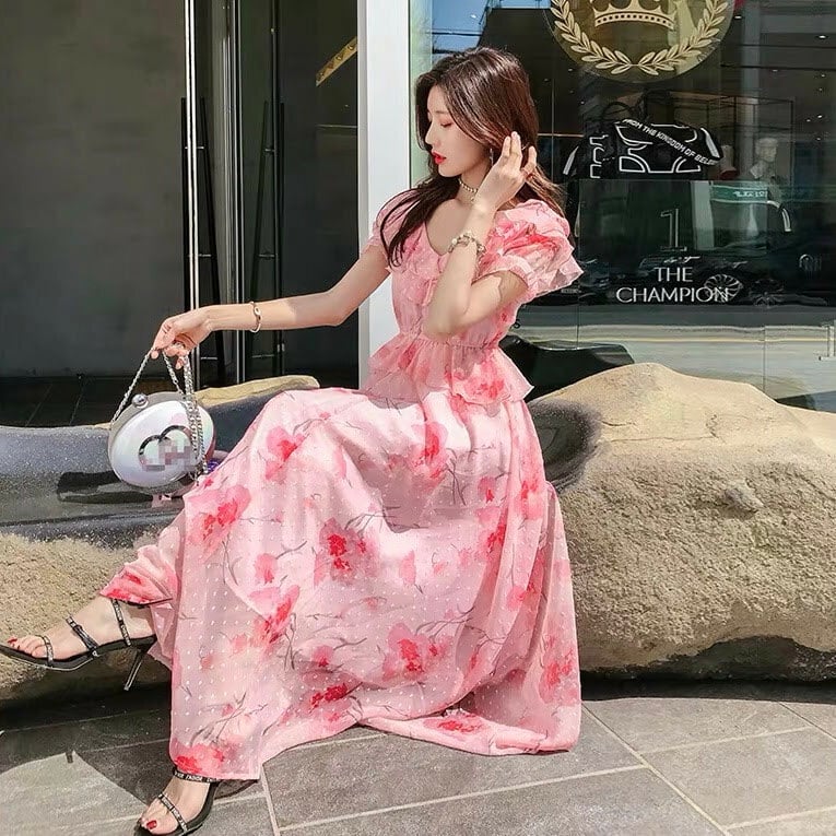 [No.385] MILK*ピンクシフォンAラインワンピ No.385] MILK*ピンクシフォンAラインワンピ