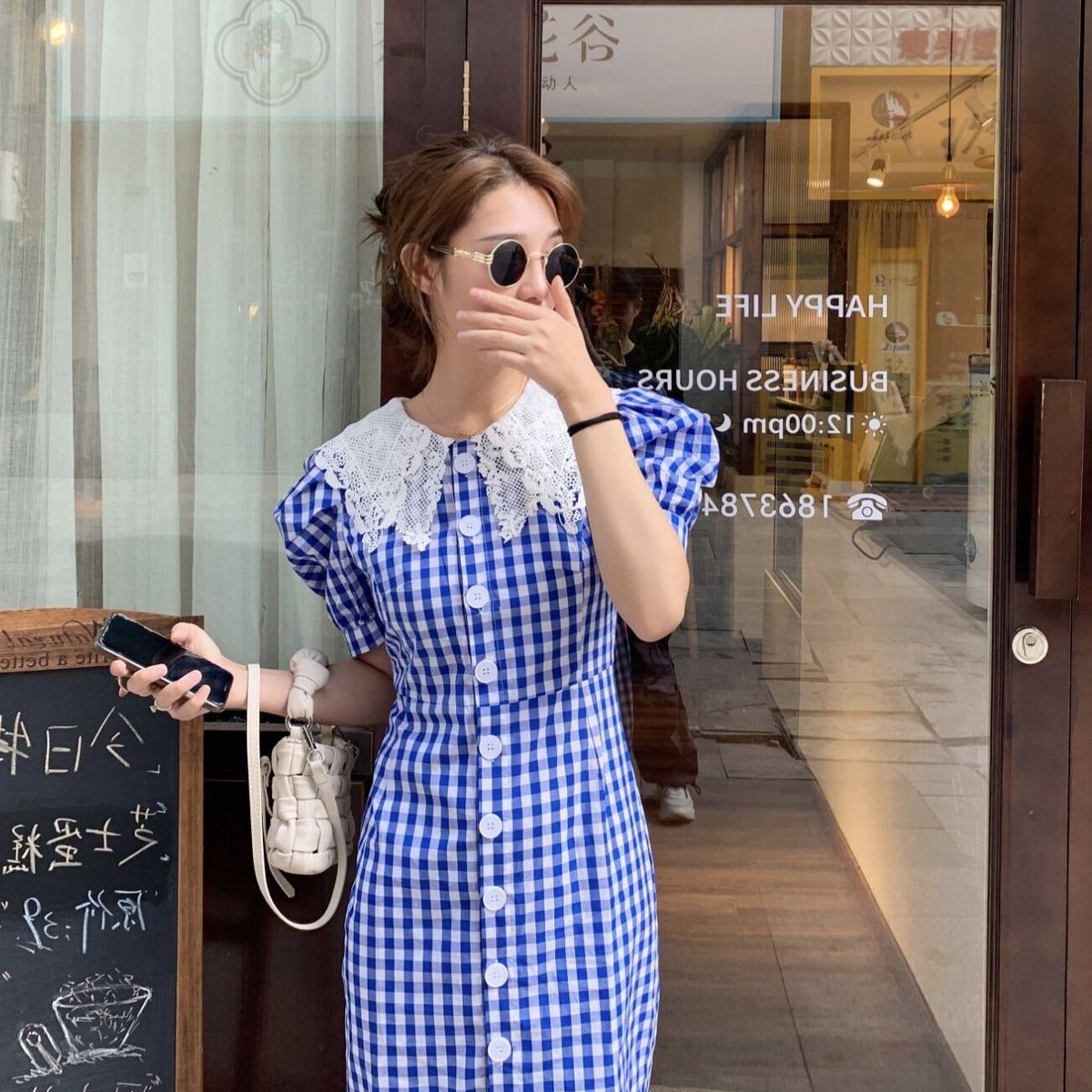 最終！【極美品】バーバリー　ブルー系 ノバチェック　パフスリーブ　リボン　キャミ 最終！【極美品】バーバリー ブルー系 ノバチェック