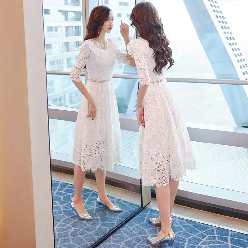 45R 七分袖ワンピース　ドロップショルダー　コットン100 オフホワイト ドロップショルダーワンピース（7044192008） | 7