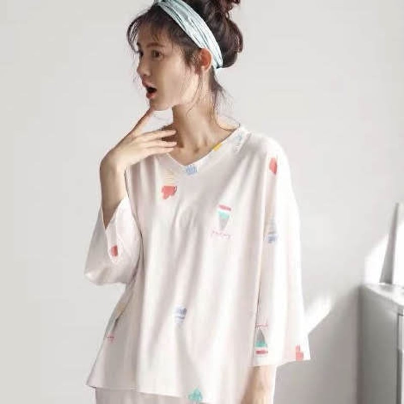 アイスクリーム柄ルームウェア パジャマ ホワイト | LILIANA